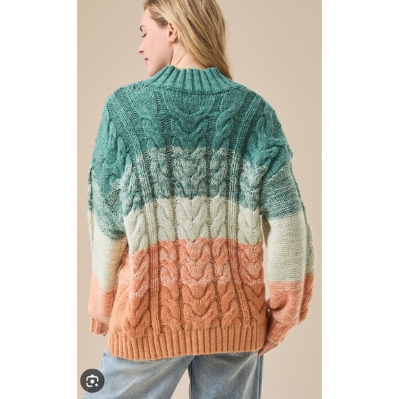 Altar'd State Sweaters - M Altar'D‎ State Nikki Chucky Pullover Sweater Cable Knit Green Orange Stripe